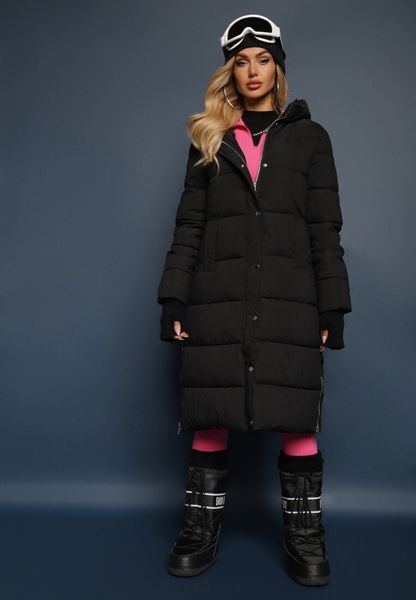 Czarna Pikowana Długa Kurtka z Kapturem i Napami Tisima. Czarne kurtki damskie Renee, l, bez wzorów, z jeansu, z kapturem. Za 219.99 zł.