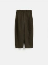 Spodnie barrel leg z domieszką wełny - oliwkowy. Zielone spodnie materiałowe damskie Reserved, bez wzorów, z tkaniny. Za 149.99 zł.