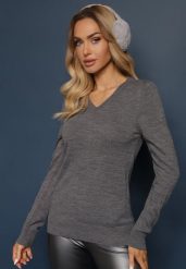 Ciemnoszary Sweter w Klasycznym Stylu z Dekoltem w Serek Feliriel. Szare swetry klasyczne damskie Renee, m, z jeansu, bez kołnierzyka. Za 59.99 zł.
