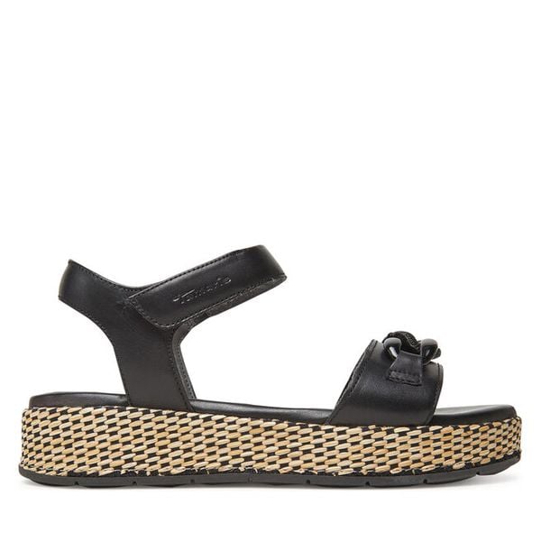 Sandały Tamaris. Czarne sandały damskie Tamaris, bez wzorów, bez obcasa, na koturnie. Za 379.99 zł.