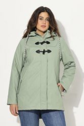 Damskie Kurtka przeciwdeszczowa HYPRAR wodoszczelna kaptur podłużne guziki. Zielone kurtki damskie Ulla Popken, plus size, bez wzorów, z materiału, z kapturem. Za 639.99 zł.