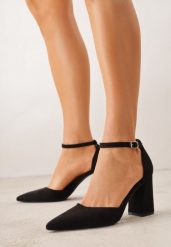 Czarne Czółenka z Imitacji Zamszu na Słupku z Noskiem w Szpic Violetto. Czarne czółenka damskie Born2be, bez wzorów, z jeansu, bez obcasa, na słupku. Za 89.99 zł.