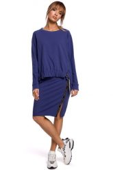 Asymetryczna Bluza z Lampasami - Indygo. Czarne bluzy bez kaptura damskie MOE, l, z bawełny. Za 229.90 zł.