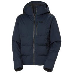 Kurtka puchowa damska Helly Hansen Jell Race. Niebieskie kurtki damskie Helly Hansen, bez wzorów, z puchu, z kapturem, narciarskie. W wyprzedaży za 1,113.00 zł.