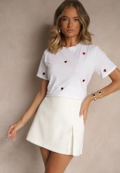 Biało-Czerwony Bawełniany T-shirt z Motywem Serc Aramiraa. Białe t-shirty damskie Renee, l, bez wzorów, z bawełny, bez kołnierzyka. Za 44.99 zł.