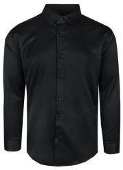 Elegancka Męska Taliowana Koszula - Rigon - Czarna (Slim Fit). Czarne koszule męskie Rigon, m, bez wzorów, z bawełny, bez kołnierzyka, bez ramiączek. Za 115.00 zł.