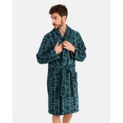Szlafrok męski polarowy L746307- XXL długi zielony jodełka. Zielone szlafroki męskie Massana Homewear, l, bez wzorów, z polaru. Za 334.00 zł.