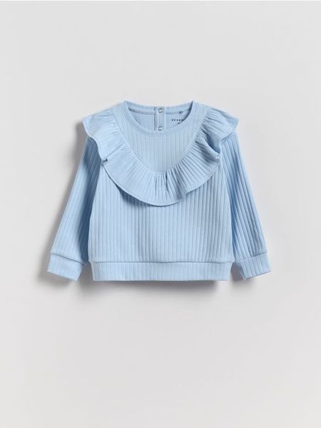 Koszulka z falbanką - jasnoniebieski. Niebieskie koszulki dziewczęce Reserved, m, bez wzorów, z bawełny, bez ramiączek. Za 35.99 zł.