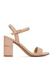 JENNY Sandały CEO-CD25-251-1 Beżowy. Brązowe sandały damskie Jenny, bez wzorów, z materiału, bez obcasa, na słupku. Za 129.99 zł.