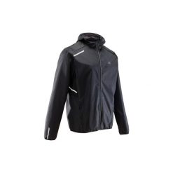 Kurtka do biegania RUN RAIN męska. Czarne kurtki męskie KALENJI, m, bez wzorów, z materiału, do biegania. Za 99.99 zł.