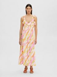 SELECTED FEMME Sukienka w kolorze jasnoróżowo-żółtym rozmiar: 38. Różowe sukienki damskie Selected Femme, na co dzień, s, bez wzorów, z wiskozy, klasyczne, bez kołnierzyka, bez ramiączek, maxi, proste. Za 122.09 zł.