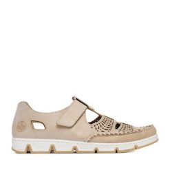 Półbuty Rieker. Brązowe półbuty damskie Rieker, bez wzorów, bez obcasa, na płaskiej podeszwie. Za 379.99 zł.