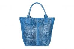 Shopper bag skórzany niebieski croco L94. Niebieskie shopper bag damskie z aplikacjami, z materiału, małe, zamszowe, bez dodatków. Za 230.99 zł.