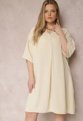 Jasnobeżowa Sukienka Kassaleia. Brązowe sukienki damskie Renee, plus size, bez wzorów, klasyczne, bez kołnierzyka, plus size, bez ramiączek, mini. W wyprzedaży za 76.99 zł.