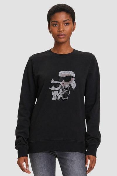KARL LAGERFELD Czarna damska bluza z cyrkoniami Ikon Rs Duo, Rozmiar XL. Czarne bluzy bez kaptura damskie Karl Lagerfeld, xl. W wyprzedaży za 389.99 zł.
