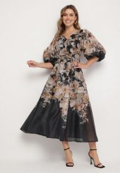 Czarna Wiskozowa Sukienka o Rozkloszowanym Kroju w Kwiaty Redameira. Czarne sukienki damskie Born2be, na co dzień, na wiosnę, m, bez wzorów, z wiskozy, eleganckie, bez kołnierzyka, bez ramiączek, maxi, rozkloszowane. W wyprzedaży za 207.99 zł.