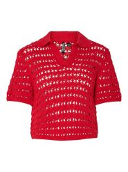 Pieces Koszulka "Filuca" w kolorze czerwonym rozmiar: XS. Czerwone bluzki damskie Pieces, xs, bez wzorów, z poliamidu, bez kołnierzyka, bez ramiączek. Za 74.28 zł.