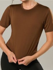 Koszulka Gym Hard - brązowy. Brązowe bluzki sportowe damskie Sinsay, l, bez wzorów, bez ramiączek. W wyprzedaży za 8.99 zł.