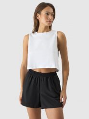 4F Crop-top oversize gładki damski - biały L. Białe topy damskie 4f, l, bez wzorów, z bawełny, bez kołnierzyka. W wyprzedaży za 29.99 zł.