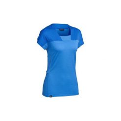 Koszulka trekkingowa krótki rękaw TREK 500 MERINO damska. Niebieskie t-shirty damskie FORCLAZ, l, bez wzorów, z materiału, bez kołnierzyka. Za 99.99 zł.