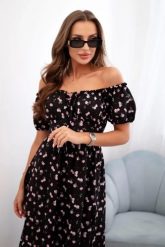 Sukienka damska maxi w kwiaty z bufkami czarna. Czarne sukienki damskie Kesi Włoski, na co dzień, na lato, l, bez wzorów, z elastanu, wakacyjne, bez kołnierzyka, plus size, bez ramiączek, maxi, dopasowane. Za 196.55 zł.