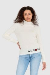 AERONAUTICA MILITARE Kremowy sweter damski z domieszką kaszmiru. Brązowe swetry klasyczne damskie AERONAUTICA MILITARE, s, z kaszmiru, bez kołnierzyka. W wyprzedaży za 459.99 zł.