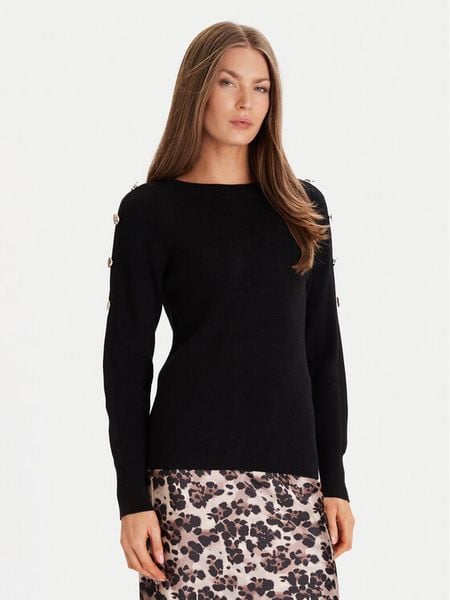 Morgan Sweter 252-MTECNA Czarny Regular Fit. Czarne swetry klasyczne damskie Morgan, l, z syntetyku, bez kołnierzyka. Za 269.99 zł.