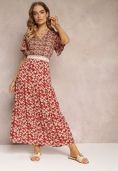 Bordowa Sukienka Rozkloszowana Maxi z Wiskozy Ophitria. Czerwone sukienki damskie Renee, na imprezę, l, bez wzorów, z wiskozy, bez kołnierzyka, bez ramiączek, maxi, rozkloszowane. W wyprzedaży za 95.99 zł.