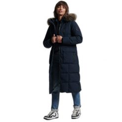 Damski płaszcz ze sztucznego futra Superdry Everest. Niebieskie płaszcze damskie Superdry., bez wzorów. Za 847.10 zł.