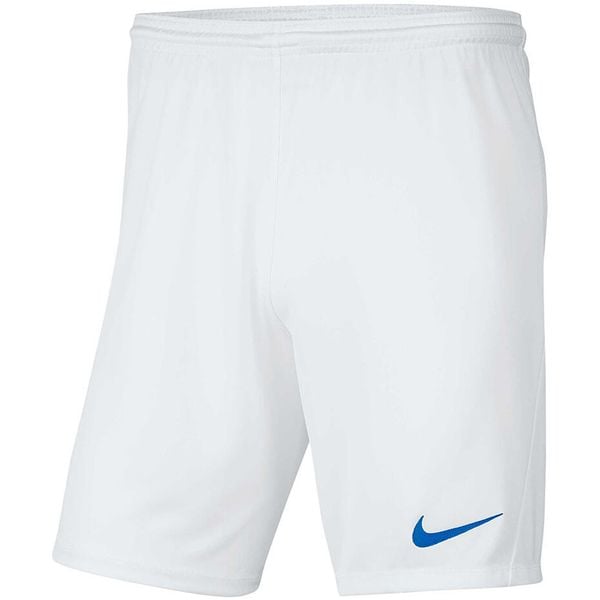 Spodenki piłkarskie męskie Nike Dry Park III treningowe szybkoschnące Dri Fit. Białe szorty męskie Nike, bez kołnierzyka. Za 71.39 zł.