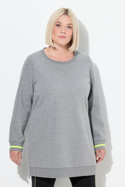 Damskie Długi sweter nadrukowany napis okrągły dekolt długi rękaw. Szare swetry klasyczne damskie Ulla Popken, plus size, z bawełny, bez kołnierzyka, plus size. Za 279.99 zł.
