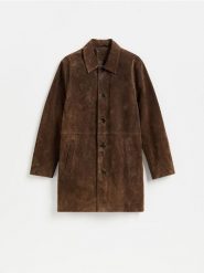 Skórzany płaszcz - brązowy. Brązowe płaszcze męskie Reserved, l, bez wzorów, ze skóry. Za 799.99 zł.