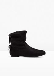 Botki z kokardą. Czarne botki damskie bonprix, bez obcasa, bez zapięcia. Za 149.99 zł.