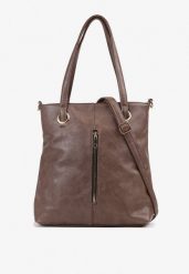 Brązowa Prostokątna Torebka Shopper z Ozdobnym Suwakiem Nevaniaea. Brązowe shopper bag damskie Born2be, bez wzorów, z jeansu, bez dodatków. Za 99.99 zł.
