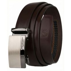 Skórzany pasek męski w ciemnobrązowym kolorze z automatyczną, srebrną klamrą Peterson PTN A012 D.BROWN. Brązowe paski męskie Peterson, bez wzorów, ze skóry, eleganckie. Za 89.99 zł.