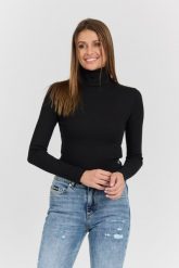 CALVIN KLEIN Czarny damski krótki golf. Czarne golfy damskie CALVIN KLEIN, s, bez wzorów, z bawełny, bez ramiączek. W wyprzedaży za 139.99 zł.