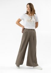 Szerokie spodnie R-MARGA. Spodnie materiałowe damskie Volcano, bez wzorów, z lyocellu, eleganckie. Za 149.99 zł.