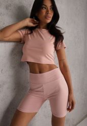 Różowe Szorty Kolarki High Waist Marerila. Czerwone spodenki sportowe damskie Renee, bez wzorów, sportowe, z podwyższonym stanem. Za 39.99 zł.