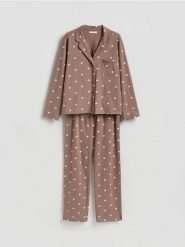 Dwuczęściowa piżama w serca - brązowy. Brązowe piżamy damskie Reserved, l, bez wzorów, z bawełny, bez ramiączek. Za 129.99 zł.