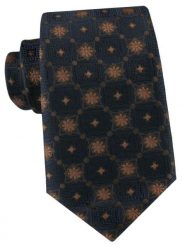 Granatowy Krawat z Brązowym, Regularnym Wzorem - Alties. Brązowe krawaty i muchy męskie Alties, bez wzorów, z tkaniny, eleganckie. Za 55.00 zł.