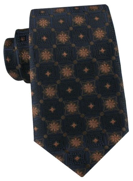 Granatowy Krawat z Brązowym, Regularnym Wzorem - Alties. Brązowe krawaty i muchy męskie Alties, bez wzorów, z tkaniny, eleganckie. Za 55.00 zł.
