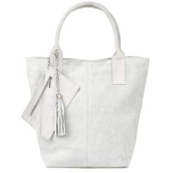 Shopperka skórzana VERA PELLE siwa T49. Szare shopper bag damskie bez wzorów, ze skóry, zamszowe, bez dodatków. Za 208.99 zł.