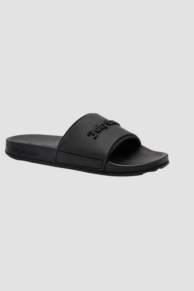 JUICY COUTURE Czarne klapki damskie Embossed Slider, Rozmiar 39. Czarne klapki damskie Juicy Couture, bez wzorów, bez obcasa. W wyprzedaży za 133.99 zł.