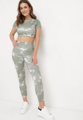 Zielony Komplet Sportowy z Wzorem Tie-Dye Top z Krótkimi Rękawami i Leggisy Larvena. Zielone topy sportowe damskie Born2be, l, bez wzorów, bez ramiączek. Za 84.99 zł.