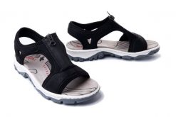 RIEKER 68864-00 black, sandały damskie. Czarne sandały damskie Rieker, bez wzorów, bez obcasa. Za 202.93 zł.