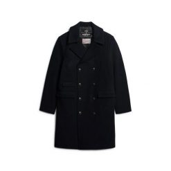 Długi płaszcz Superdry. Niebieskie płaszcze męskie Superdry., l, bez wzorów, z wełny, eleganckie. Za 1,249.60 zł.