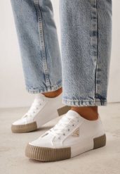 Biało-Beżowe Trampki VICES na Grubej Podeszwie z Tłoczeniami z Trójkątną Aplikacją Bolirea. Białe trampki i tenisówki damskie Born2be, z aplikacjami, z materiału. Za 69.99 zł.