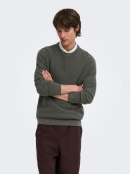 ONLY & SONS Sweter w kolorze khaki rozmiar: L. Brązowe swetry męskie Only & Sons, l, bez wzorów, z bawełny, bez kołnierzyka. Za 109.95 zł.