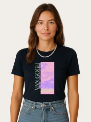 WOOOP Koszulka "Van Gogh" w kolorze granatowym rozmiar: XL. Niebieskie bluzki damskie Wooop, xl, bez wzorów, z bawełny, bez kołnierzyka. Za 56.99 zł.