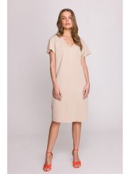 Stylove Sukienka w kolorze beżowym rozmiar: XXL. Brązowe sukienki damskie Stylove, na co dzień, xxl, bez wzorów, bez kołnierzyka, bez ramiączek, midi, proste. Za 245.38 zł.